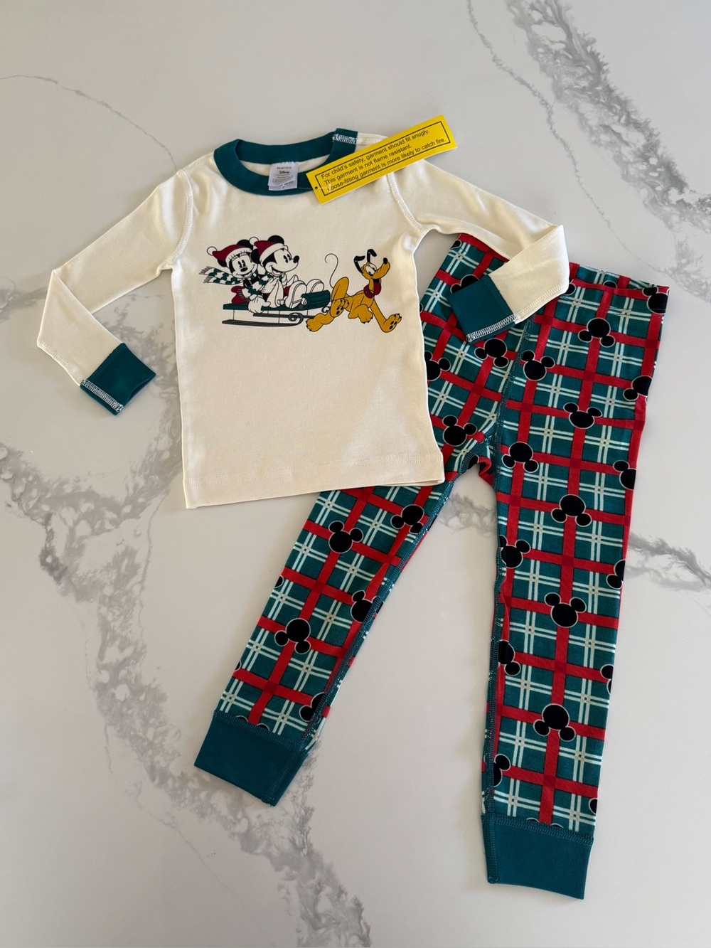 Hanna Andersson Kids Disney Mickey Mouse Holiday Plaid Pajama Set 3T